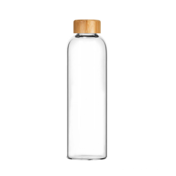 China Alibaba Supplier tampas de bambu portáteis garrafa de água de vidro transparente com manga